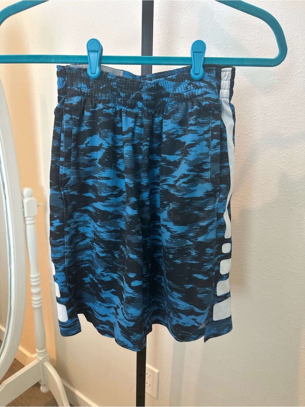 Nike Blue and Black Boys' Athletic Shorts with White Side Panels